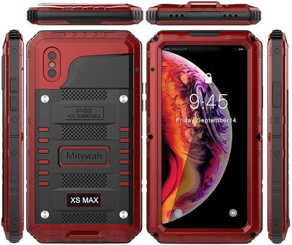 Mitywah Waterproof Case for iPhone Xs MAX, [Heavy Duty ] [Military Grade Defender] Phone Case [Metal] [Full Body Protective] Cover Built-in [Shield Screen Protection] [Shockproof] Armor Case, Red