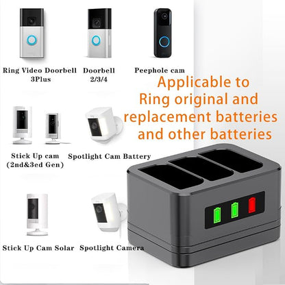 3-Slot Charger/Charging Dock, Suitable for Ring doorbells and Camera Batteries,with LED Display,Compatible with Video Doorbell 2/3/4/3Plus/Spotlight Cam/Peephole Cam