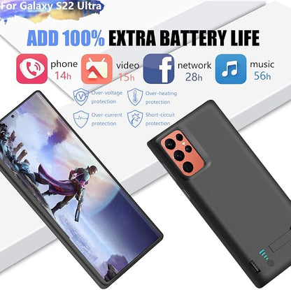 Battery Case for Samsung Galaxy S22 Ultra, 5000mAh Rechargeable Extended Battery Charging Charger Case, Add 100% Extra Juice, Not for S22 or S22+ (6.8 inch) Black