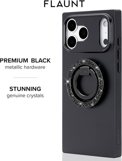 Flaunt MagSafe Ring Phone Stand - Limited Edition Magnetic Phone Grip - Slim, Collapsible Ring Holder & Stand - Detachable, 360° Rotation - Compatible with All MagSafe Cases - Black Crystal Elegance