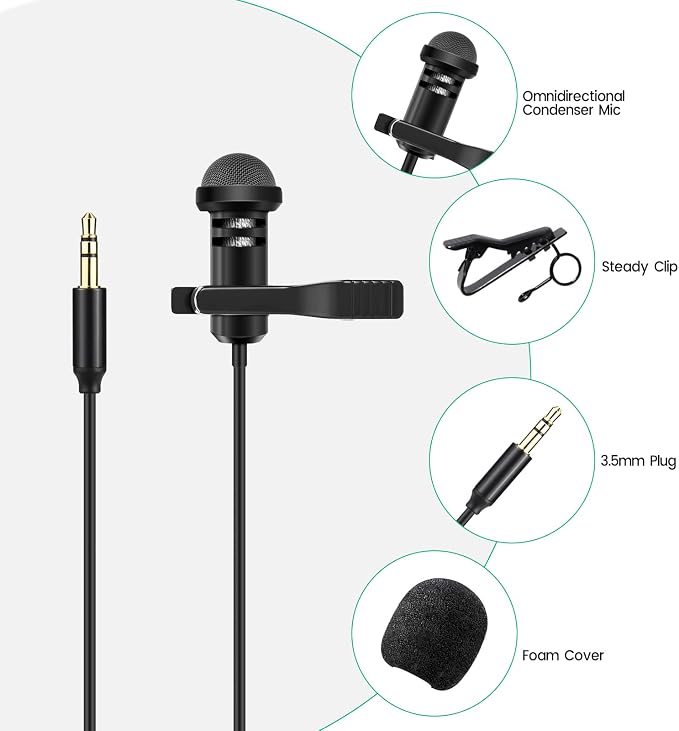 2 Pack Lavalier Microphone Compatible with DJI Mic 2 & Rode Wireless Pro/Wireless GO 2 / II Transmitters - Omnidirectional Lav Lapel Wearable Mic for Vlog Interview Streaming Lectures Broadcasters