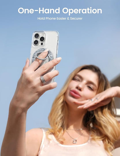 Lamicall Magnetic Phone Ring for MagSafe Grip - [Super Magnet] Stylish Ring Holder Stand with [Upgrade Gear Hinge], for iPhone 17 16 15 14 Pro Max Air, Mag Safe Women Decor Accessories, Glitter Silver