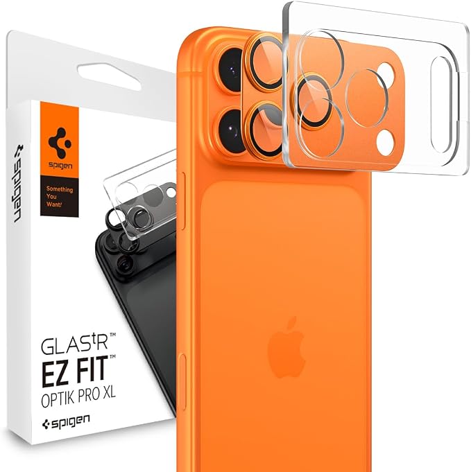 Spigen Camera Lens Screen Protector [GlasTR EZ Fit Optik Pro XL] Designed for iPhone 17 Pro [Case Friendly] - Cosmic Orange [1 Pack]