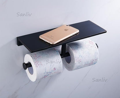 Toilet Tissue Holder,Double Toilet Paper Roll Holder with Shelf,Wall Mount Brass Bathroom Tissue Dispenser,Oil-Rubbed Bronze