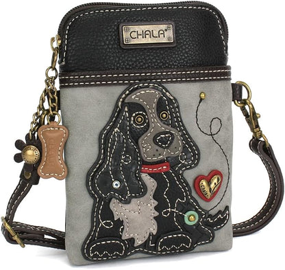 CHALA Dog Collection Cell Phone Crossbody Purse-Women PU Leather/Canvas Multicolor Handbag with Adjustable Strap
