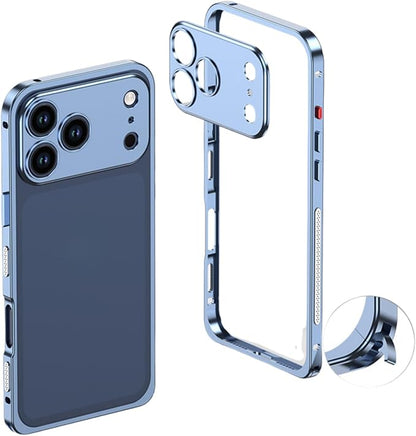 Thin Metal Frame Heat Dissipation Case with Lens Protector Slim Hard Titanium Shockproof for iPhone 17/16/15/14 /13 (Blue,for iPhone17)