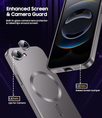Magnetic for iPhone 17e Case/iPhone 16e Case [Compatible with MagSafe][Built-in Camera Lens Protector] Slim Soft Silicone Bumper Shockproof Metallic Luster 17e Phone Case (Gray)