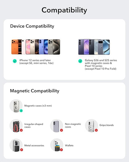 ESR for 15W MagSafe Car Mount Charger with CryoBoost, Phone Cooling MagSafe Car Charger, Air Vent/Dashboard Wireless Charging for iPhone 17e/17/16/15/14/13/12, S26/S25 Series, Pixel 10, Fast Charger
