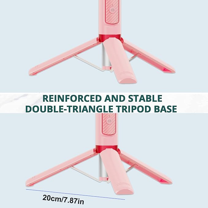 Selfie Stick, Foldable Cellphone Tripod with Remote, Travel Tripod for iPhone Series Android, Video Recording - Pink