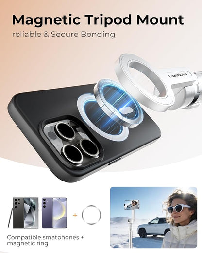 72'' Magnetic Selfie Stick Tripod for iPhone MagSafe – One-Click Open Stable Stand, Strong Magnetic Mount, 360° Rotation, Extendable Aluminum with Rechargeable Remote for Travel & Video Recording