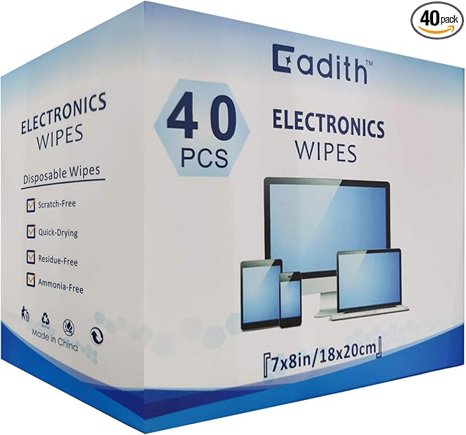 Screen Cleaner Cadith Electronic Wipes - Safely Clean Your Computer, Laptop, TV, Phone, and Tablet Screens - All Electronic Equipment - 8x7 Inches Screen Wipes(40PCS)