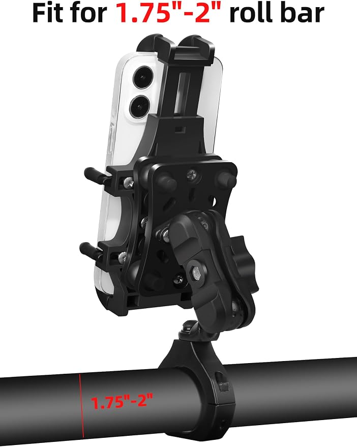 ZIDIYORUO Anti-Vibration UTV Phone Mount Heavy Duty, Full Protection SXS Phone Holder with Aluminum Bracket Fit for 1.75-2" Roll Cage, Adjustable UTV Cell Phone Holder Holds 4.7-7.1" Phones