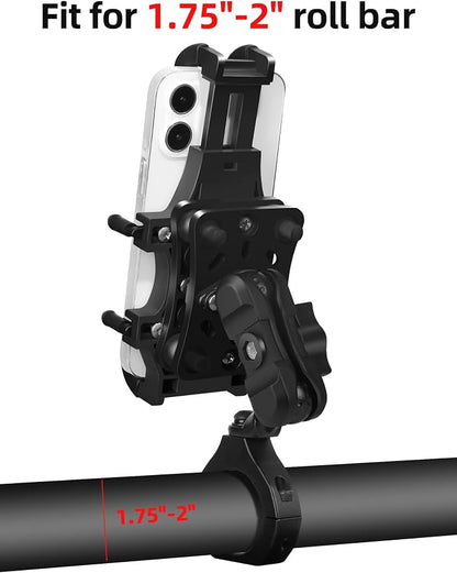 ZIDIYORUO Anti-Vibration UTV Phone Mount Heavy Duty, Full Protection SXS Phone Holder with Aluminum Bracket Fit for 1.75-2" Roll Cage, Adjustable UTV Cell Phone Holder Holds 4.7-7.1" Phones