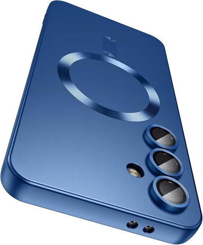 Magnetic for Samsung Galaxy S25 FE Case [Compatible with MagSafe][Built-in Camera Lens Protector] Slim Soft Silicone Bumper Shockproof Metallic Luster Phone Case, Blue
