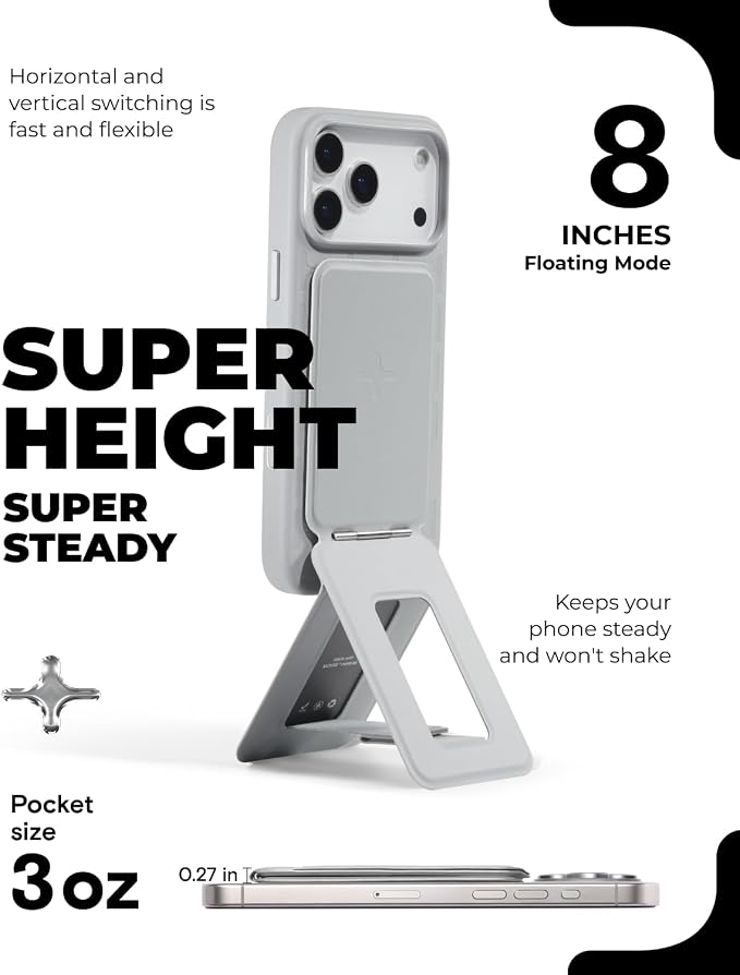 MOFT Phone Tripod Stand Selfie Stick x Tombogo for iPhone, Multi-Angles iPhone Stand, Lightweight & Portable Phone Holder, Strong Magnets, MOVAS Vegan Leather, Cement (Without Card Slot)