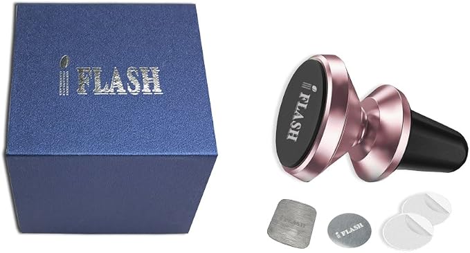 IFLASH Magnetic Mount, Aluminum Universal Air Vent Magnetic Car Mount Phone Holder, 360 Degree Rotation for Multi-Angle View, Cradle-Less Car Phone Mount Stand, for Apple iPhone/Galaxy (Rose Gold)