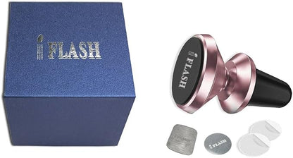 IFLASH Magnetic Mount, Aluminum Universal Air Vent Magnetic Car Mount Phone Holder, 360 Degree Rotation for Multi-Angle View, Cradle-Less Car Phone Mount Stand, for Apple iPhone/Galaxy (Rose Gold)