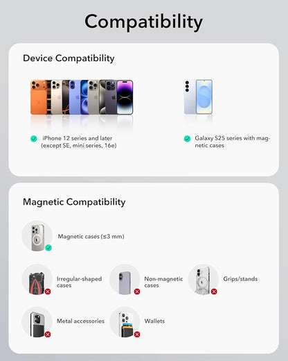 ESR for MagSafe Car Mount Charger with CryoBoost, Phone Cooling MagSafe Car Charger, Magnetic Wireless Car Charging, Air Vent/Dashboard Car Phone Holder for iPhone 17e/17-12, S26/S25, Fast Charging