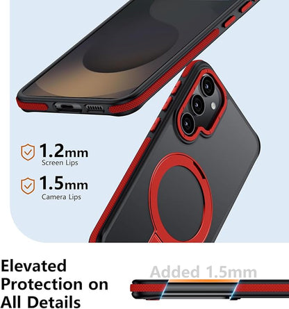 for Samsung Galaxy S25 Plus Case, Magnetic Adjustable Ring Stand [Fit for Magsafe], [Military-Grade Shockproof Protection] Phone Case with Kickstand&Ring Holder (Red)
