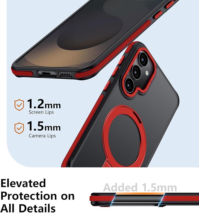 for Samsung Galaxy S25 Case, Magnetic Adjustable Ring Stand [Fit for Magsafe], [Military-Grade Shockproof Protection] Phone Case with Kickstand&Ring Holder (Red)