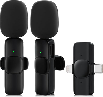 2 Pack Wireless Lavalier Microphone for iPhone,Android, USB C, Clip-on Mics, Bluetooth Lapel Mic for Video Recording Interview Vlog YouTube TikTok