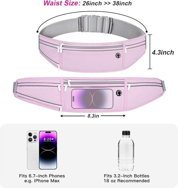 Slim Running Belt for Women Men,Runners Fanny Pack Phone Holder,Money Belt,Running Gear Accessories,with 3 Pockets (Jet Purple)