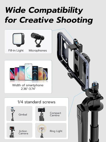 USKEYVISION 70" Multifunctional Phone Tripod for iPhone with Light, Extendable Selfie Stick with Remote for iPhone & Android 360° Rotation Phone Tripod Stand for Video Recording/Photography(UT-02)