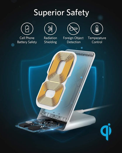 Anker 313 Wireless Charger (Stand), Qi-Certified for iPhone 17/17 Pro/17 Pro Max/16/15/14/13, 10W Fast-Charging Galaxy S23 S22 S21(No AC Adapter)