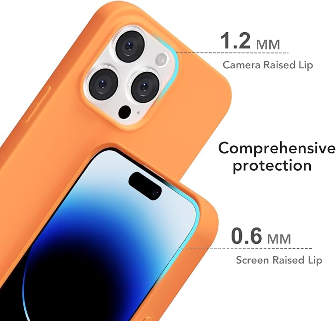 for iPhone 14 Pro Case Silicone Compatible with Magsafe Case, Ultra Slim Thin Magnetic Phone Cases Mag Safe, Cute Soft Rubber Gel TPU Matte Plain Wireless Charging Cover for Women, Neon Orange