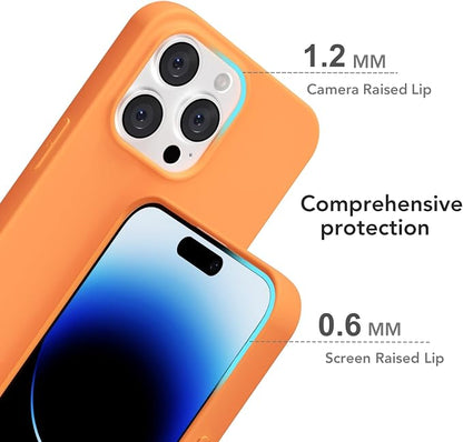 for iPhone 14 Pro Case Silicone Compatible with Magsafe Case, Ultra Slim Thin Magnetic Phone Cases Mag Safe, Cute Soft Rubber Gel TPU Matte Plain Wireless Charging Cover for Women, Neon Orange
