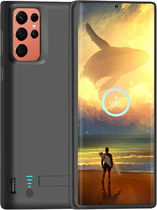 [Upgraded] Battery Case for Samsung Galaxy S22 Ultra, 5000mAh Rechargeable Extended Battery Charging Charger Case, Add 100% Extra Juice, Not Compatible with S22 or S22+ (6.8 inch) Black