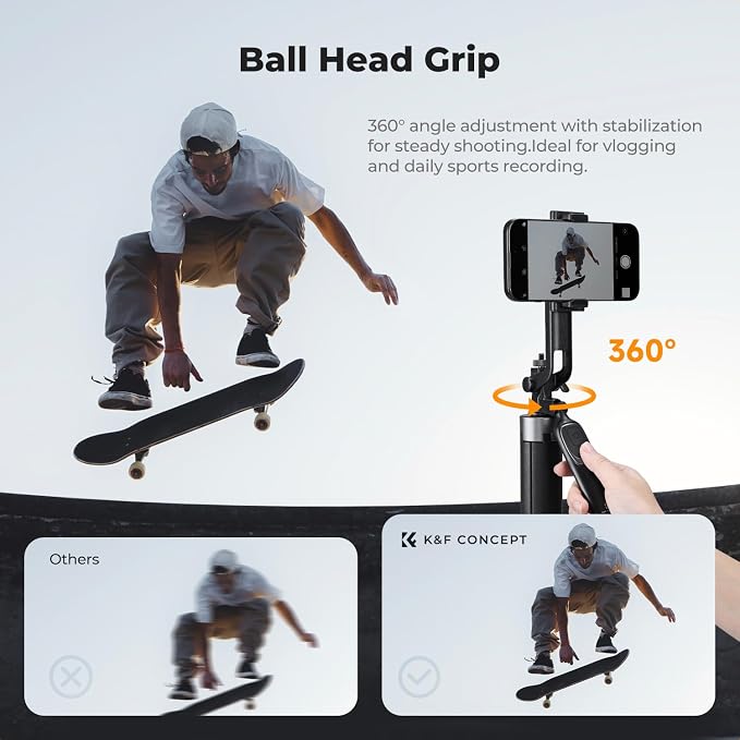 K&F CONCEPT 71" Phone Tripod, Auto Open Selfie Stick with 4 Legs & Stabilizing Handle, 360° Rotation Cell Phone Tripod Stand with Wireless Remote Control, Compatible with iPhone, Android, Camera