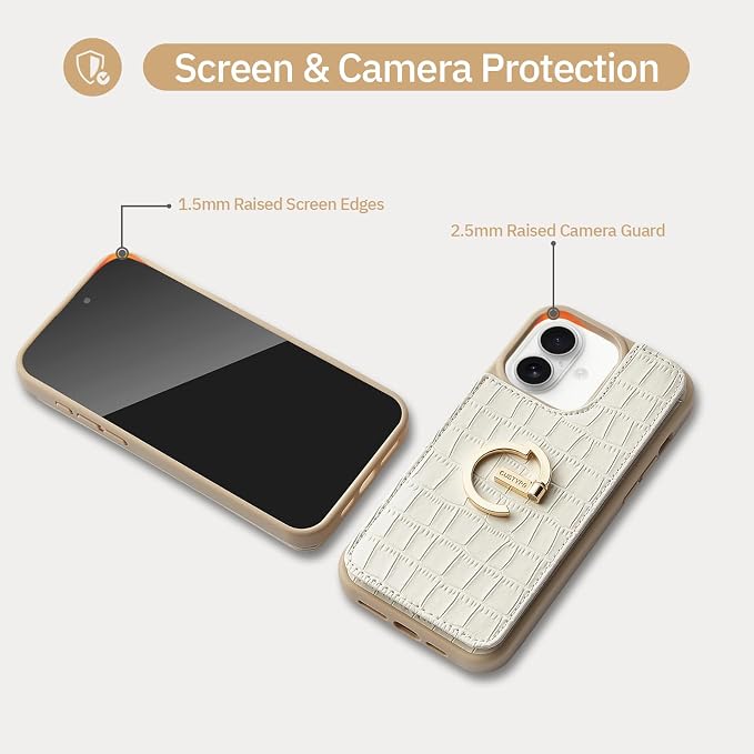 CUSTYPE Compatible with iPhone 17 Wallet Case with Card Holder,180°Ring Holder Kickstand Card Slots Case,PU Leather Protective Case for iPhone 17 6.3 inch-Beige