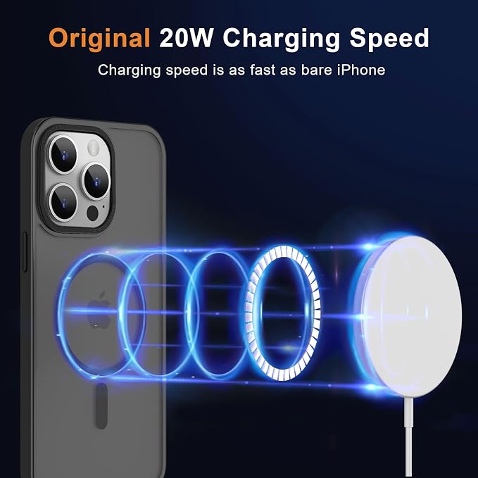MOCCA Strong Magnetic for iPhone 15 Pro Max Case, [Compatible with Magsafe][13FT Military Drop Protection] Slim Translucent Matte Shockproof Case for iPhone 15 ProMax Case 6.7'',Titanium Black