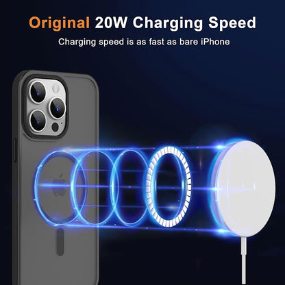MOCCA Strong Magnetic for iPhone 15 Pro Max Case, [Compatible with Magsafe][13FT Military Drop Protection] Slim Translucent Matte Shockproof Case for iPhone 15 ProMax Case 6.7'',Titanium Black
