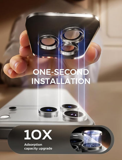 MAGIC JOHN for iPhone 17 Pro Max/17 Pro Camera Lens Protector [Alignment Kit&1:1 Invisible Fit] 9H Aerospace Tempered Glass, Ultra HD, Metal Individual Ring, Set of 2,Clear