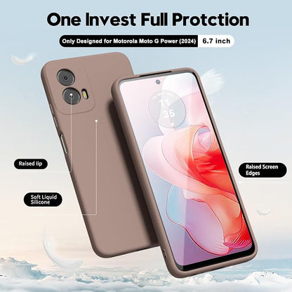 oakxco for Motorola Moto G Power 5G 2024 Phone Case Liquid Silicone, Thin Slim Soft Rubber Gel TPU Plain Simple Cover for Women Girl Cute, Matte Solid Color, Brown Khaki
