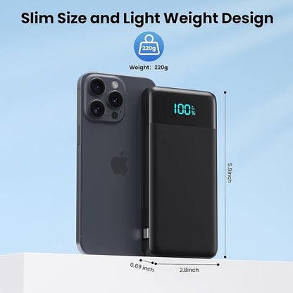 Portable Charger for iPhone with Built-in Cables and Wall Plug,Upgraded 13800mAh Fast Charging USB C Power Bank,4 Outputs Slim Travel Essential Battery Pack for iPhone 17/16/15/14/13,Galaxy,Android
