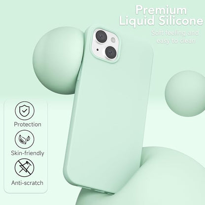 for iPhone 14/ iPhone 13 Case Silicone Compatible with Magsafe Case, Ultra Slim Thin Magnetic Phone Cases Mag Safe, Cute Soft Rubber Gel TPU Matte Wireless Charging Cover for Women, Mint Green