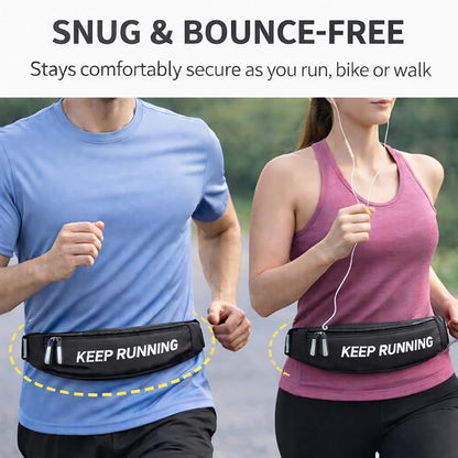 Slim Running Waist Pack for Women Men, Large Capacity Waist Belt with Organized Compartments, No-Bounce Secure Fit for Cycling, Hiking, Climbing Adventure & Reflective Safety Night Running - Black