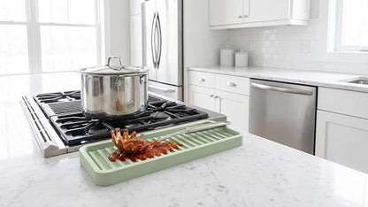 Happitasa Silicone Kitchen Sink Organizer Tray, Sponge Holder and Countertop Protector | Bathroom and Kitchen Soap Dish and Dispenser Tray (Pistachio, 12"x4", 9.2 Ounces)
