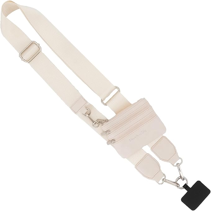 Save the Girls Clip and Go Phone Strap Solid (Cream - Cream Pouch) - Crossbody Phone Strap Chain with Zipper Wallet Pouch – Phone Lanyard with Zippered Pouch