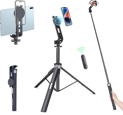 Koolehaoda 64" Magnetic Selfie Stick Phone Tripod with Wireless Remote, Compatible with MagSafe, Portable 5 in 1 Phone Tripod Fit for iPhone 15/14/13 Pro Max Gopro Android Camera & Tablet