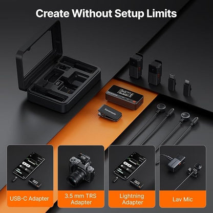 Saramonic Air Wireless Microphone for iPhone/Camera/Android, 11g Ultralight, 48kHz/24-bit,120dB Max SPL, 2 Lavalier Microphones, 300m Range, Noise Cancelling, Vlog, Streaming