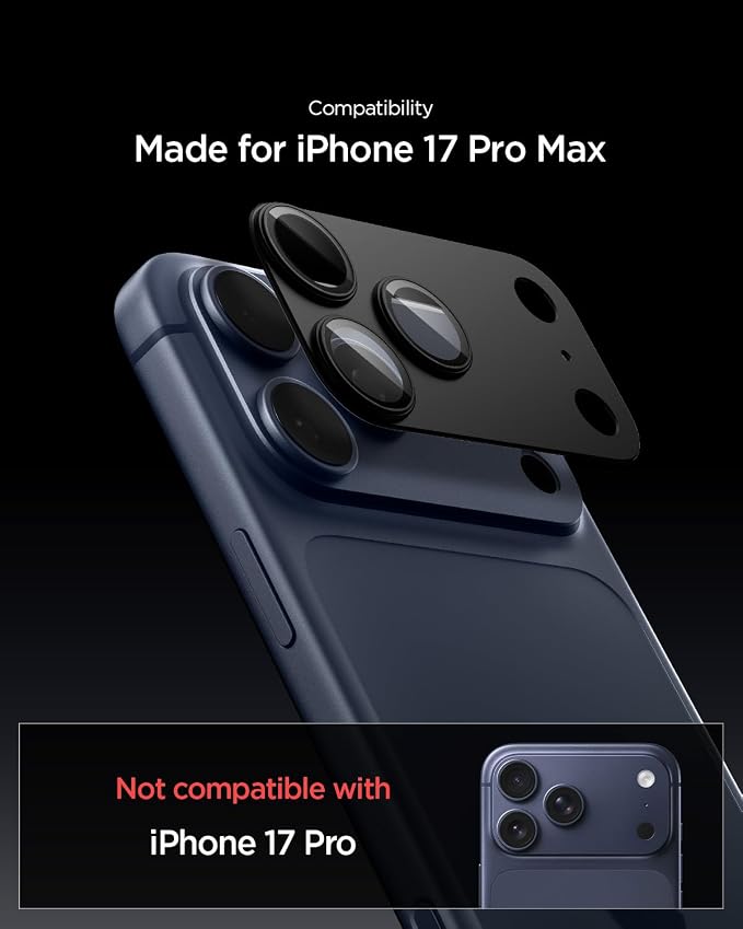 Spigen Camera Lens Screen Protector [GlasTR EZ Fit Optik Pro XL] Designed for iPhone 17 Pro Max [Case Friendly] - Black [1 Pack]