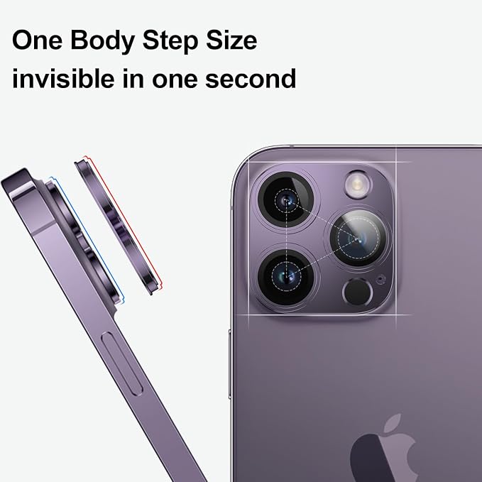 for iPhone 14/15/16 Pro & Pro Max Camera Lens Protector [2 Pack], Step Tempered Glass with Metal Alloy Frame, for iPhone 14 pro max Camera Lens Protector, Ultra Clear Photography, Purple