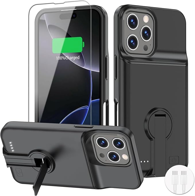 BOPPS Charging Case for iPhone 16 Pro Max with Stand, Charger Cover for iPhone 16 Pro Max Battery Case,Black