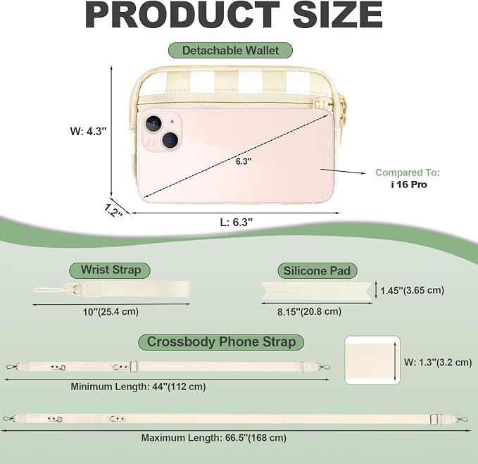 YFWE Clip and Go Strap for Phone with Wallet Crossbody, Adjustable Phone Lanyard with Detachable RFID Wristlet Wallet, Phone Strap with Phone Tabs for All Phones, Cream Checkered (M)