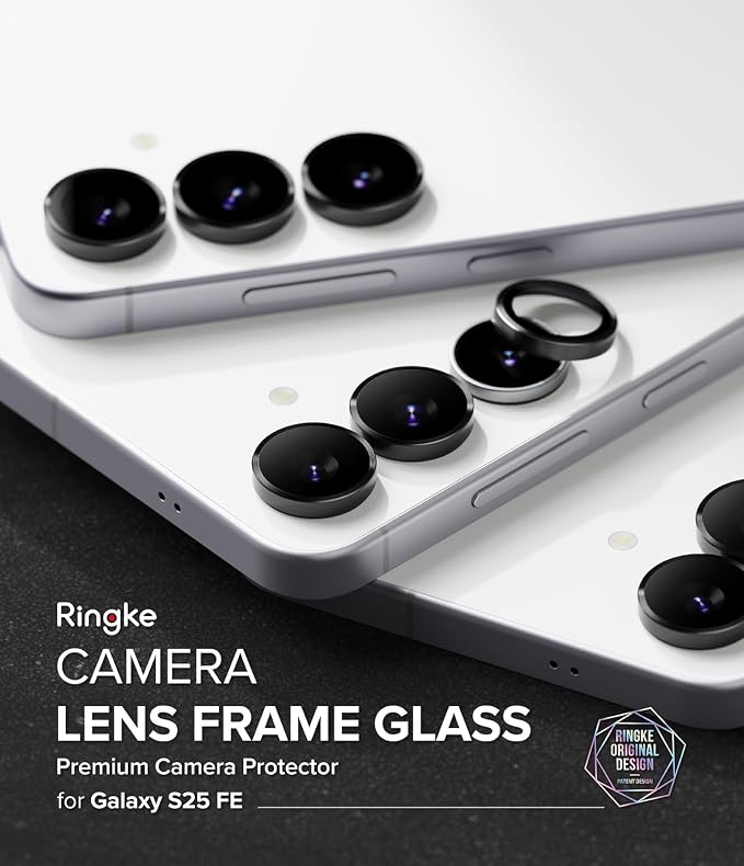 Ringke Camera Lens Frame Glass Compatible with Samsung Galaxy S25 FE Camera Lens Protector [Individual Lens Covers] Tempered Glass Covers and Aluminum Alloy Frames - 2 Pack
