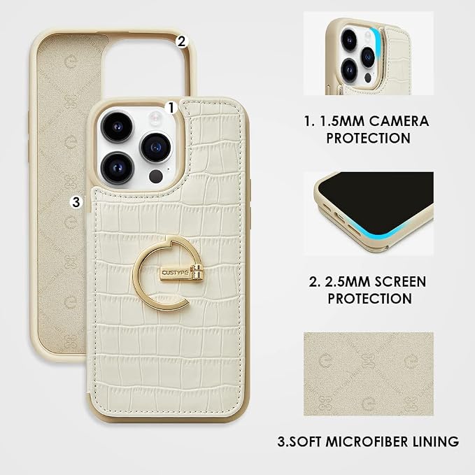 CUSTYPE for iPhone 13 Pro Max Wallet Case with Card Holder, Leather Protective Case with Ring Holder Kickstand Card Slots for Women and Men for iPhone 13Pro Max 6.7"-Beige